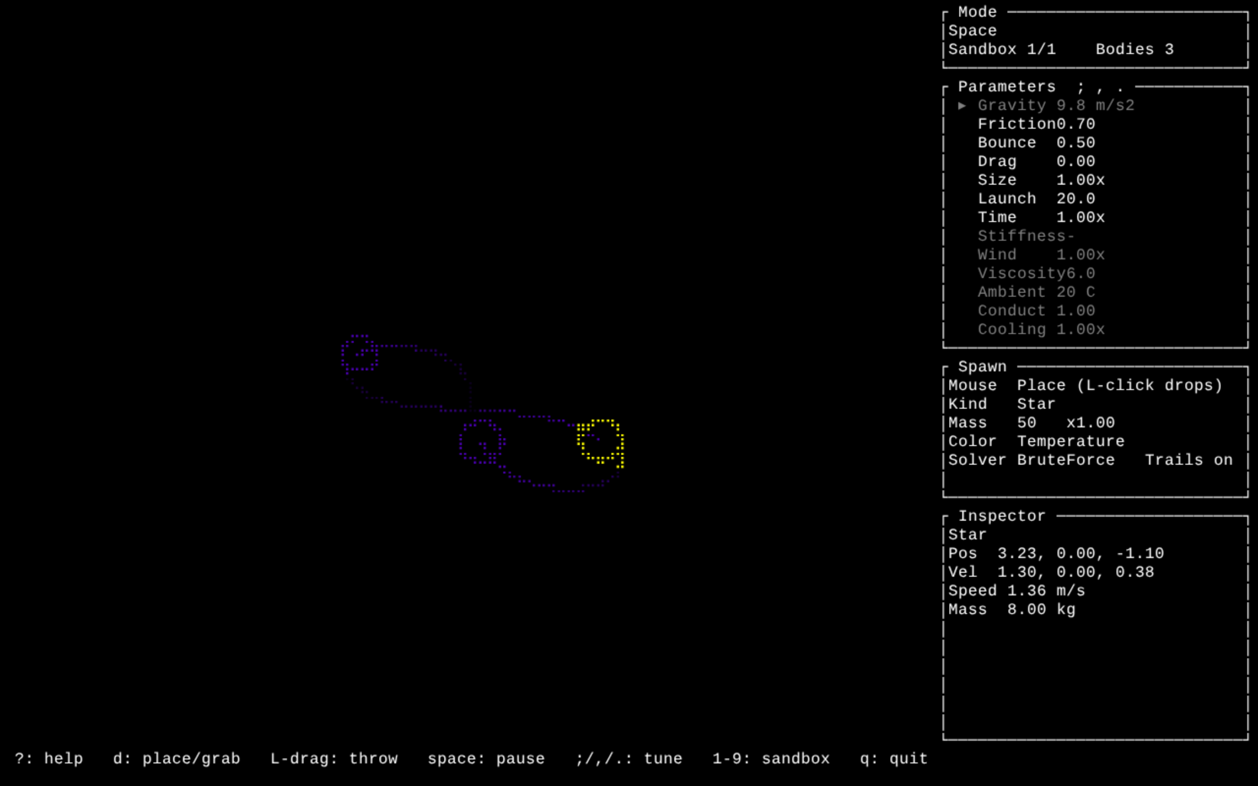 Three stars tracing a figure-eight orbit with glowing trails.